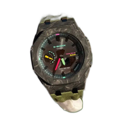 Montre CasiOak Custom Full Green Bluetooth Carbon Fiber – mod G-Shock GAB-2100, vue 1