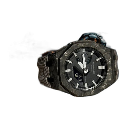 Montre CasiOak Custom Silver White Carbon Fiber – mod G-Shock GA-2100, vue 6 — fond blanc