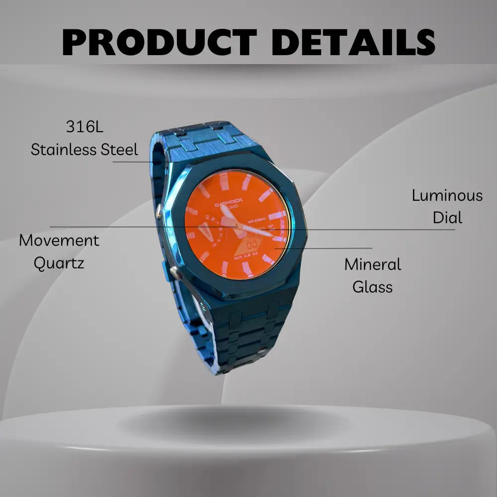 Montre CasiOak Custom – Full Blue Mirror Rainbow Dial