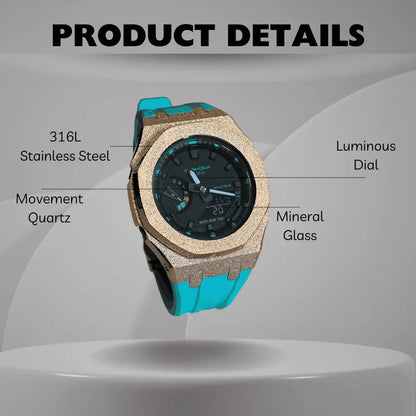 Montre CasiOak Custom – Rose Gold Blue Frosted