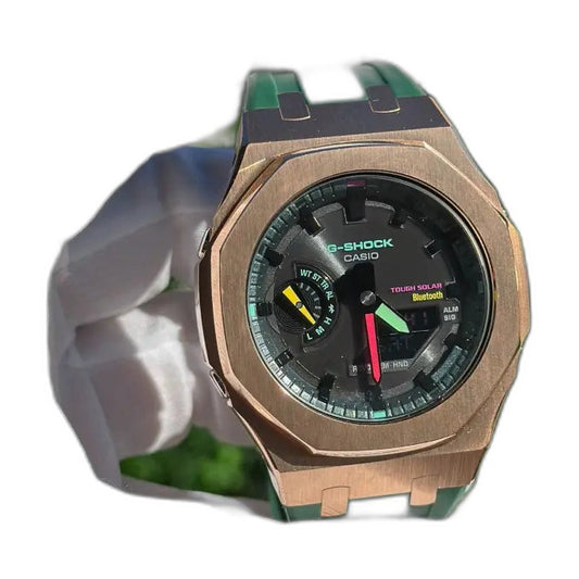Montre CasiOak Custom Rose Gold Green Edition Bluetooth – mod G-Shock GAB-2100, vue 1