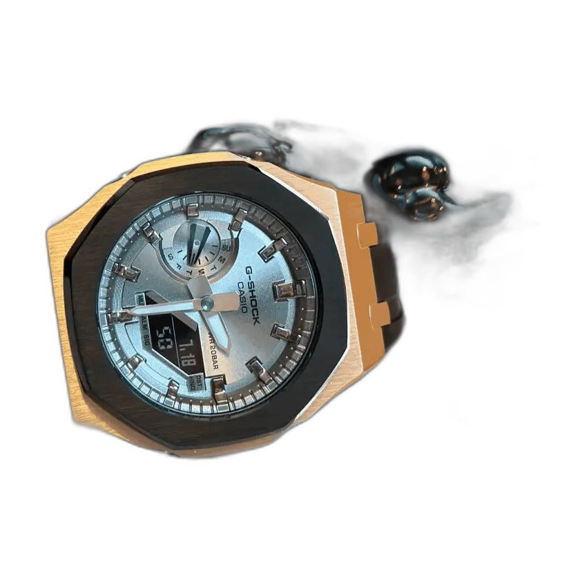 Montre CasiOak Custom Black Grey Rose Gold – mod G-Shock GA-2100, vue 3