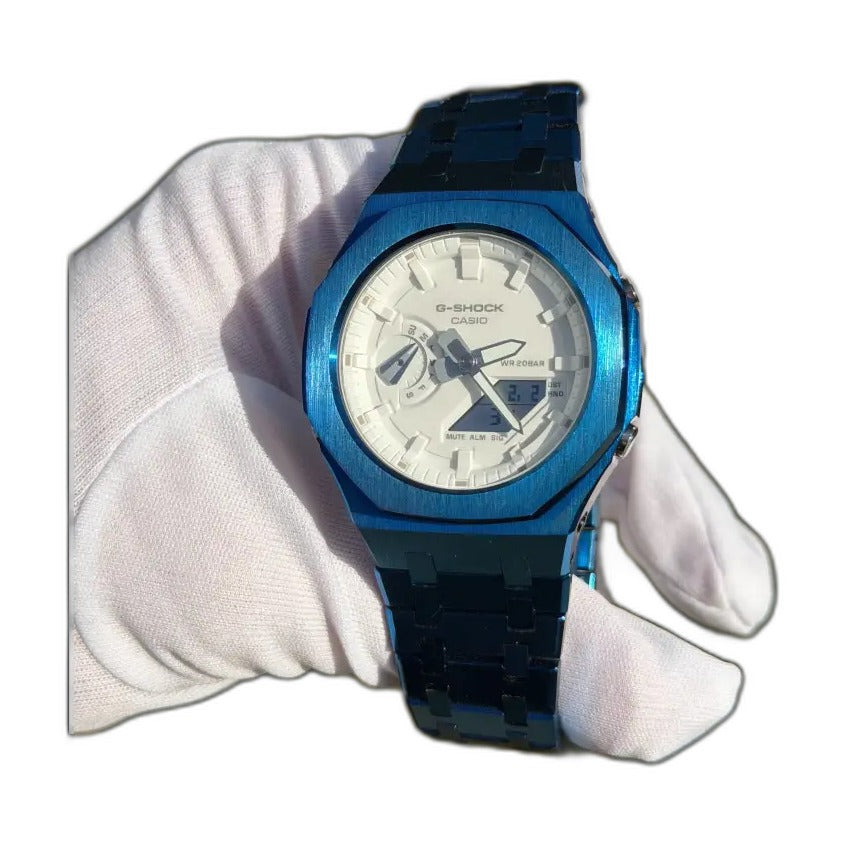 Montre CasiOak Custom Dark Blue White – mod G-Shock GA-2100, vue 3