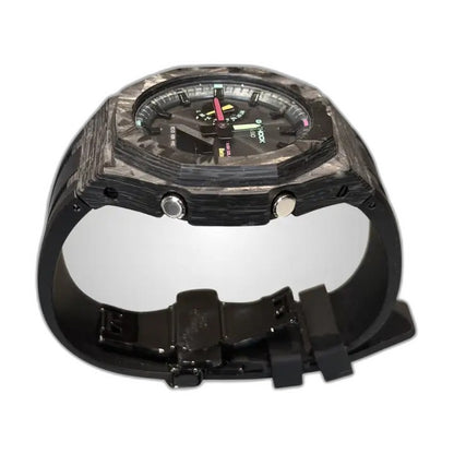 Montre CasiOak Custom Black Carbon Fiber Luminous Bluetooth – mod G-Shock GAB-2100, vue 5