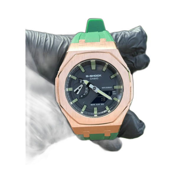 Montre CasiOak Custom Green Rose Gold – mod G-Shock GA-2100, vue 1