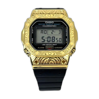 Montre CasiOak Custom Black Gold Pattern - – mod G-Shock DW-5600, vue 1
