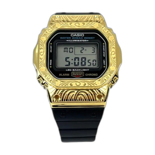 Montre CasiOak Custom Black Gold Pattern - – mod G-Shock DW-5600, vue 1