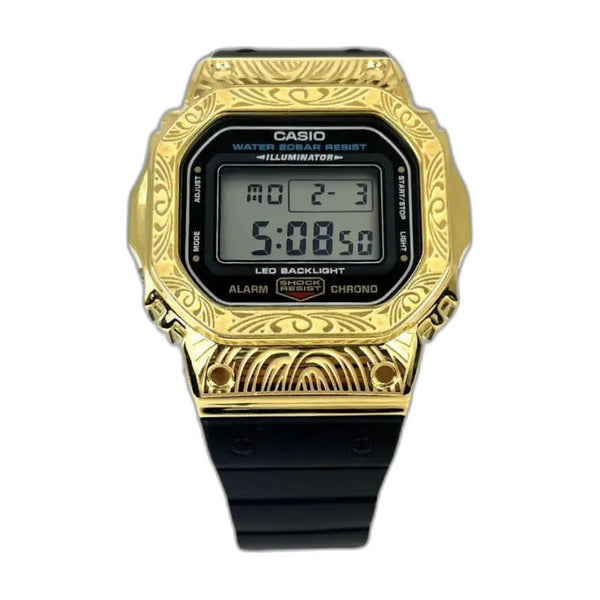 Montre CasiOak Custom Black Gold Pattern - – mod G-Shock DW-5600, vue 1