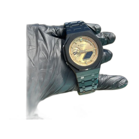 Montre CasiOak Custom Black Gold Steel – mod G-Shock GA-2100, vue 1