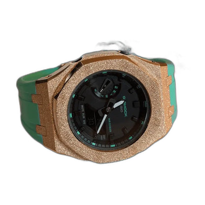 Montre CasiOak Custom Rose Gold Blue Frosted – mod G-Shock GA-2100, vue 3