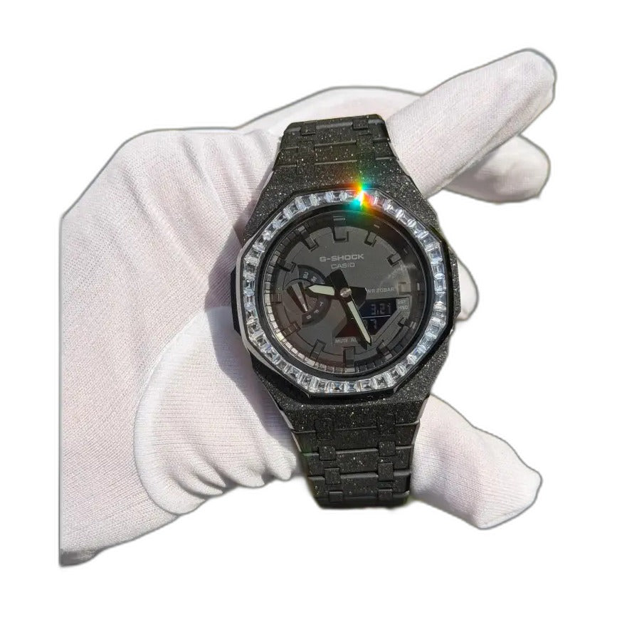 Montre CasiOak Custom Full Black Frosted Diamond – mod G-Shock GA-2100, vue 1