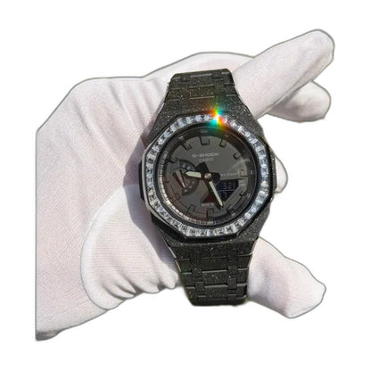 Montre CasiOak Custom Full Black Frosted Diamond – mod G-Shock GA-2100, vue 1