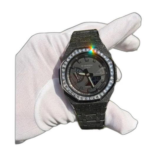 Montre CasiOak Custom Full Black Frosted Diamond – mod G-Shock GA-2100, vue 1