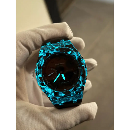 Montre CasiOak Custom – Black Carbon Fiber Luminous Full Blue