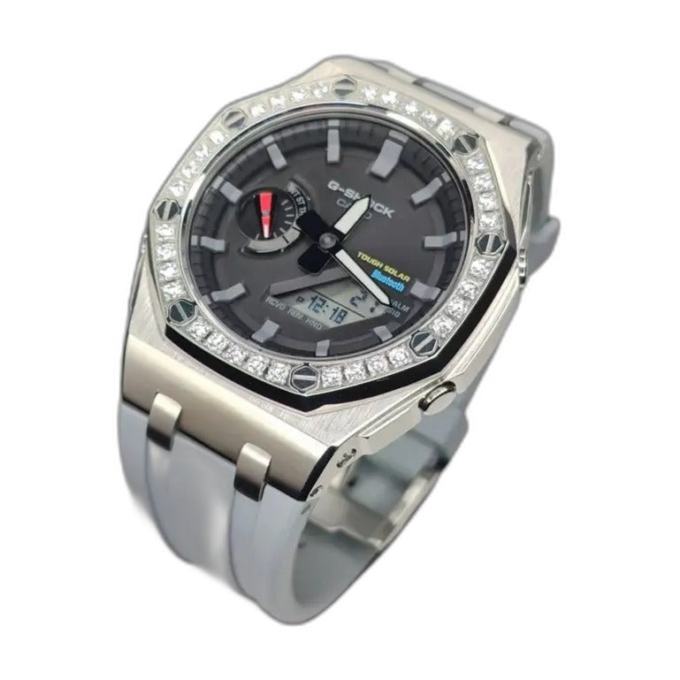 Montre CasiOak Custom Diamond Royal Grey Bluetooth – mod G-Shock GAB-2100, vue 2
