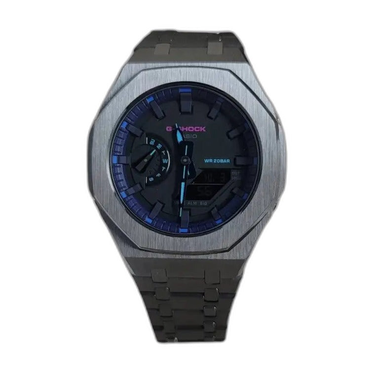 Montre CasiOak Custom Metal Purple Steel – mod G-Shock GA-2100, vue 1