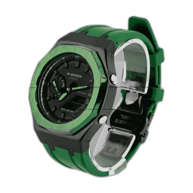 Montre CasiOak Custom Royal Green – mod G-Shock GA-2100, vue 2 — fond blanc