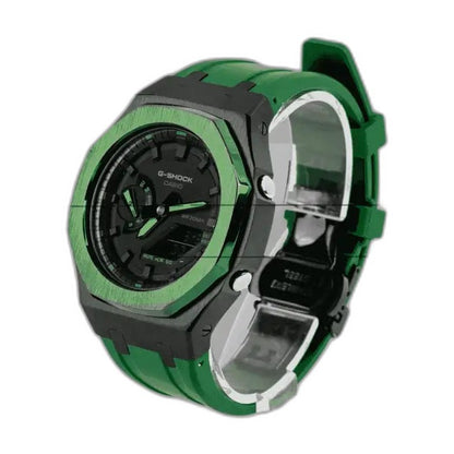 Montre CasiOak Custom Royal Green – mod G-Shock GA-2100, vue 2 — fond blanc