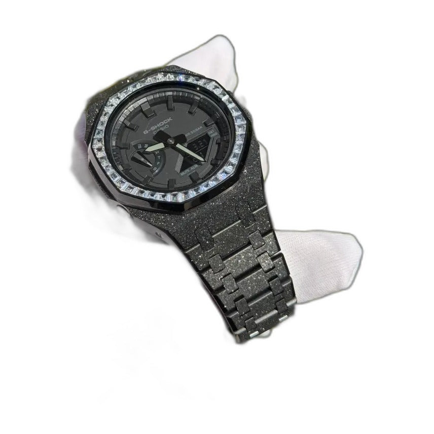 Montre CasiOak Custom Full Black Frosted Diamond – mod G-Shock GA-2100, vue 3