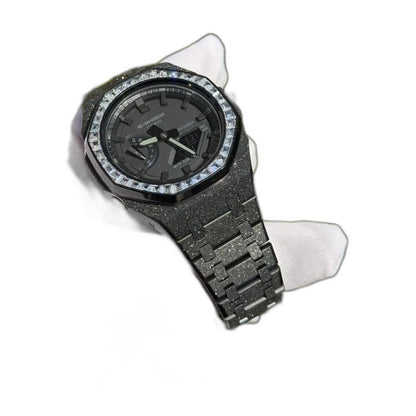 Montre CasiOak Custom Full Black Frosted Diamond – mod G-Shock GA-2100, vue 3