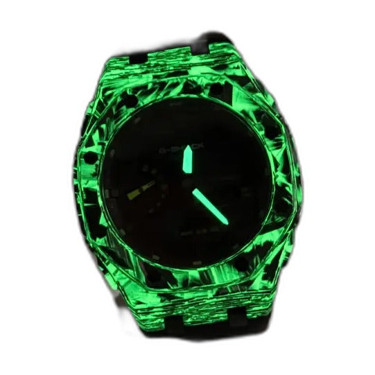 Montre CasiOak Custom Black Carbon Fiber Luminous Full Green – mod G-Shock GA-2100, vue 6