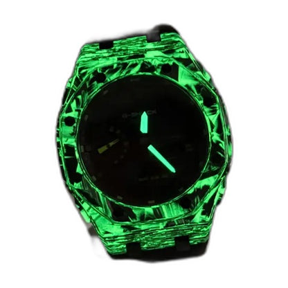 Montre CasiOak Custom Black Carbon Fiber Luminous Full Green – mod G-Shock GA-2100, vue 6