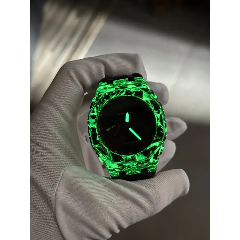 Montre CasiOak Custom – Black Carbon Fiber Luminous Full Green