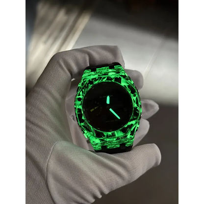 Montre CasiOak Custom – Black Carbon Fiber Luminous Full Green