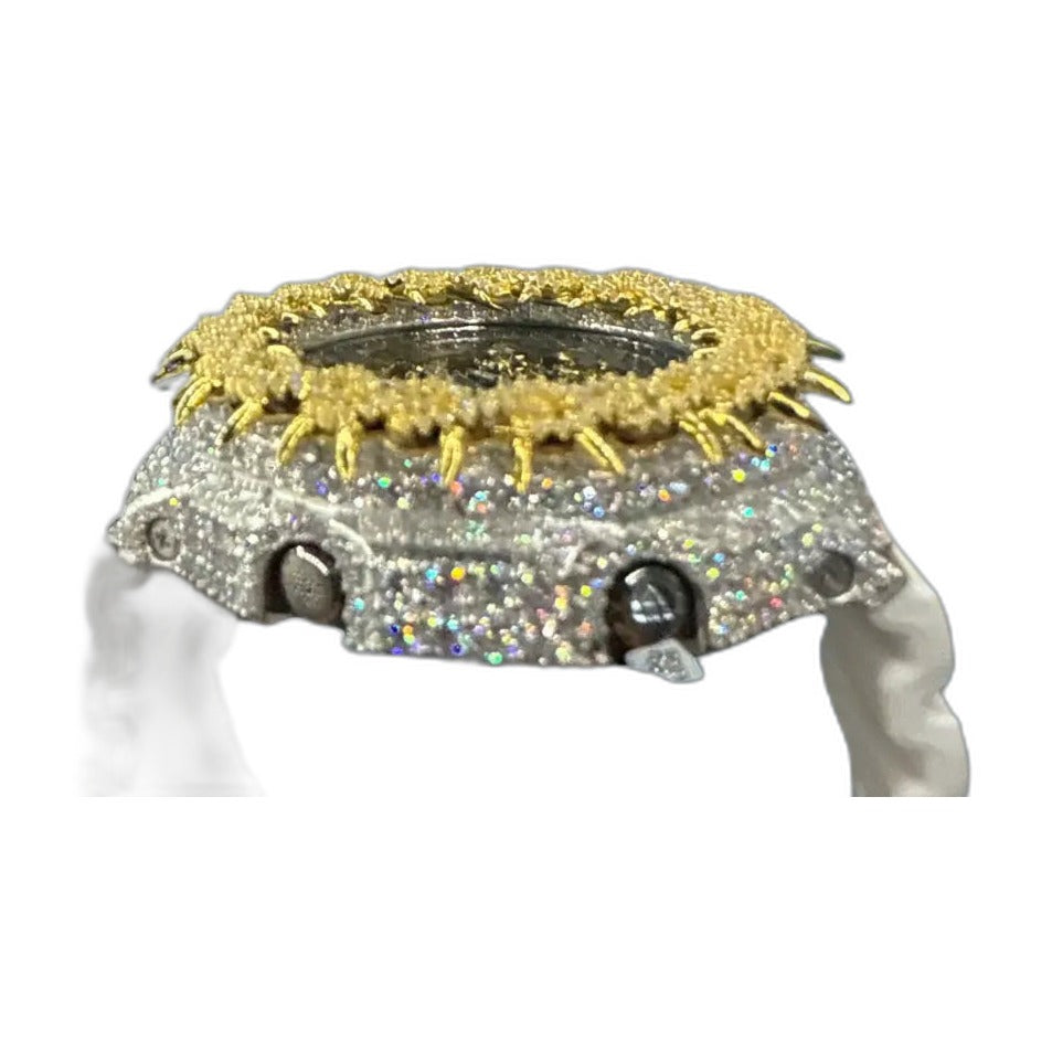 Montre CasiOak Custom Moissanite 925 Silver IcedOut Thorn Black Silver/Gold - Luxury Mod GA2100 – mod G-Shock GA-2100, vue 2 — fond blanc