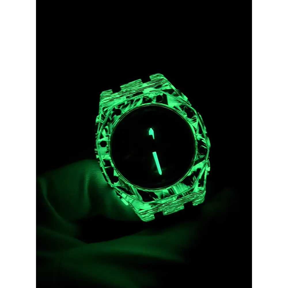 Montre CasiOak Custom Black Carbon Fiber Luminous Full Green – mod G-Shock GA-2100, vue 2