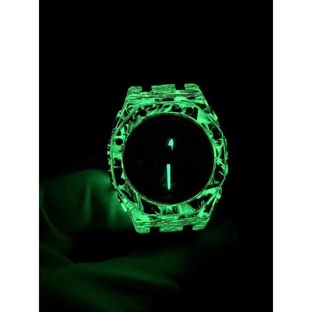 Montre CasiOak Custom Black Carbon Fiber Luminous Full Green – mod G-Shock GA-2100, vue 1