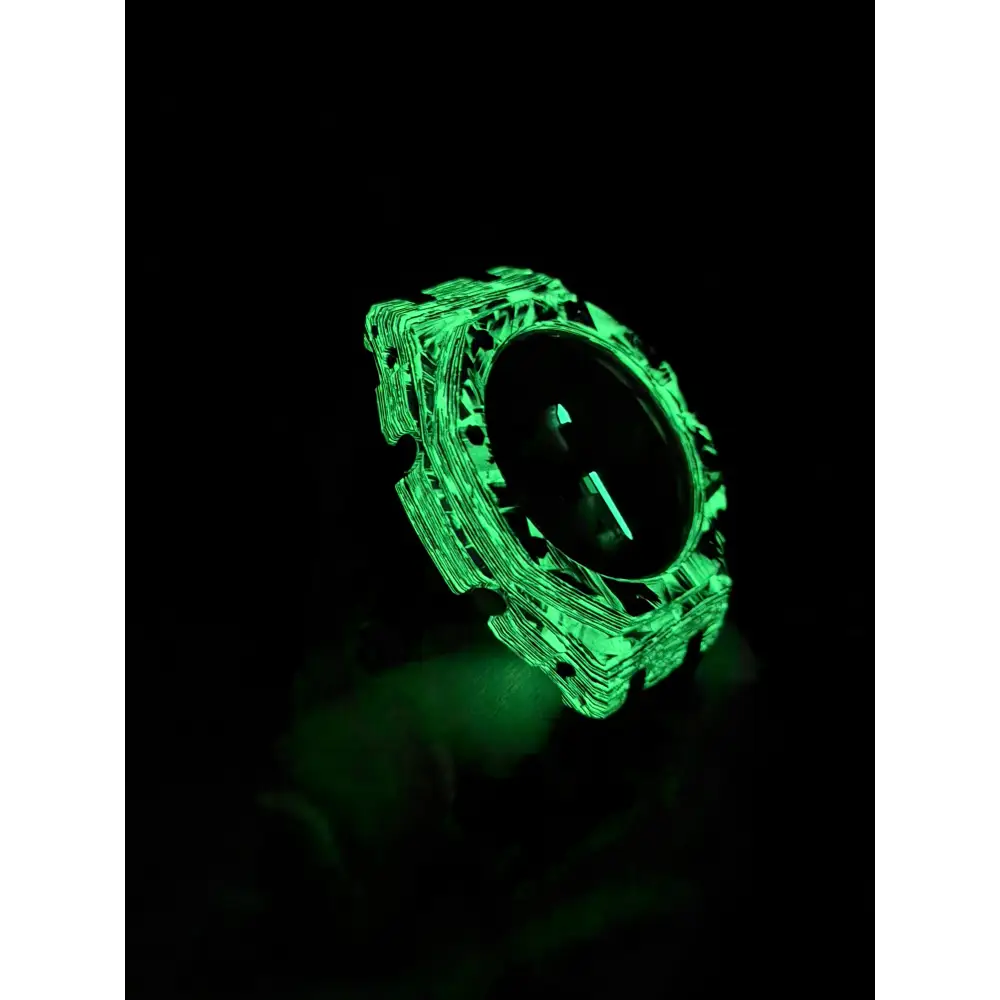 Montre CasiOak Custom Black Carbon Fiber Luminous Full Green – mod G-Shock GA-2100, vue 3