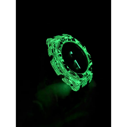 Montre CasiOak Custom Black Carbon Fiber Luminous Full Green – mod G-Shock GA-2100, vue 3