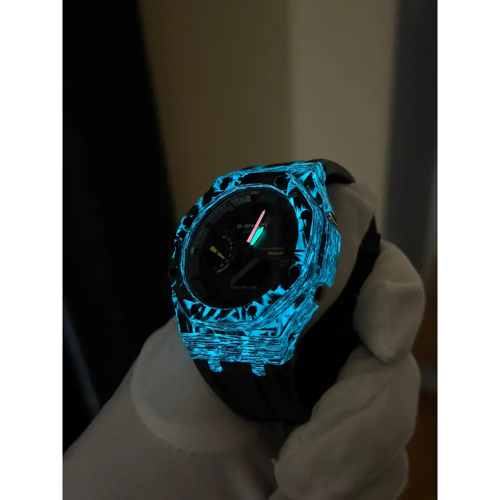 Montre CasiOak Custom Black Carbon Fiber Luminous Bluetooth – mod G-Shock GAB-2100, vue 9