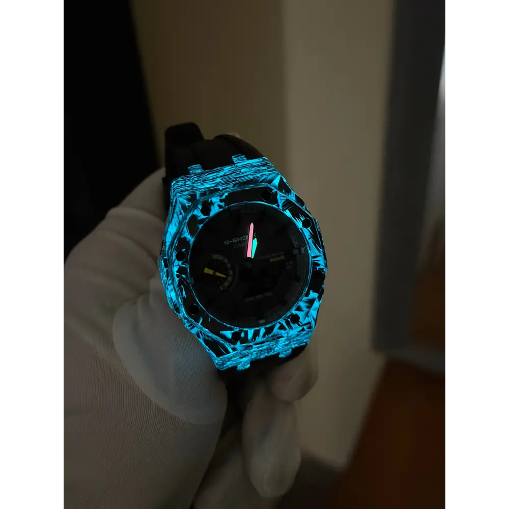 Montre CasiOak Custom Black Carbon Fiber Luminous Bluetooth – mod G-Shock GAB-2100, vue 7