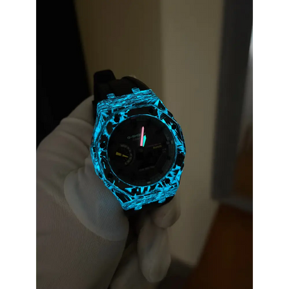 Montre CasiOak Custom Black Carbon Fiber Luminous Bluetooth – mod G-Shock GAB-2100, vue 7
