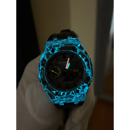 Montre CasiOak Custom Black Carbon Fiber Luminous Bluetooth – mod G-Shock GAB-2100, vue 8