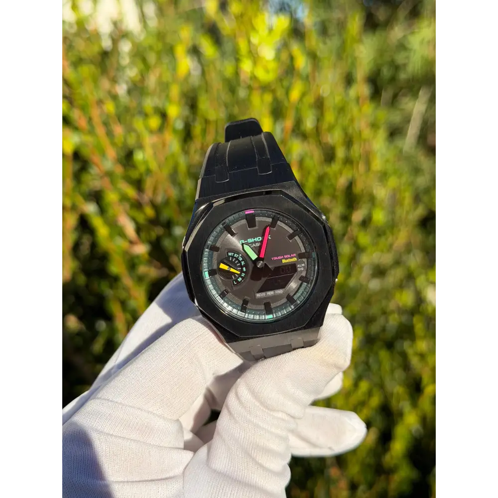 Montre CasiOak Custom Full Black Bluetooth Solar – mod G-Shock GAB-2100, vue 2