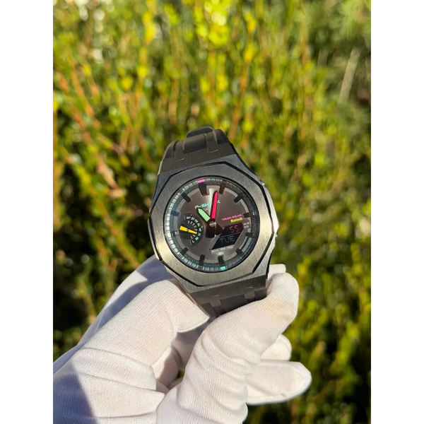 Montre CasiOak Custom Full Black Bluetooth Solar – mod G-Shock GAB-2100, vue 1