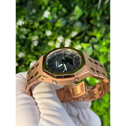 Montre CasiOak Custom Rose Gold Mirror Polish – mod G-Shock GA-2100, vue 4