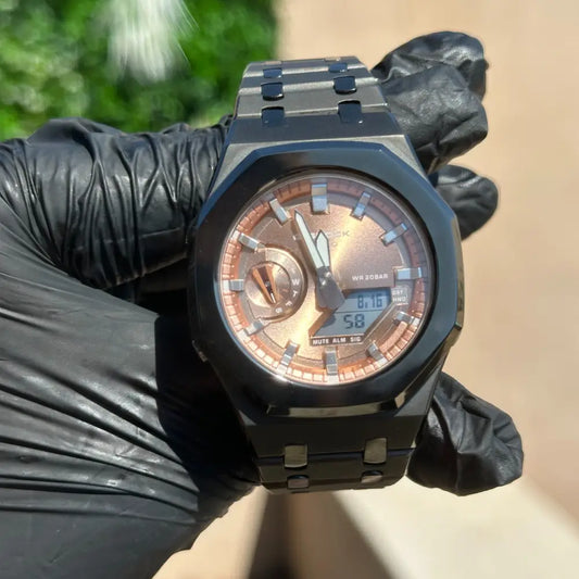 Montre CasiOak Custom Rose Gold Mirror Polish – mod G-Shock GA-2100, vue 1