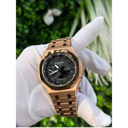 Montre CasiOak Custom Rose Gold Mirror Polish – mod G-Shock GA-2100, vue 2