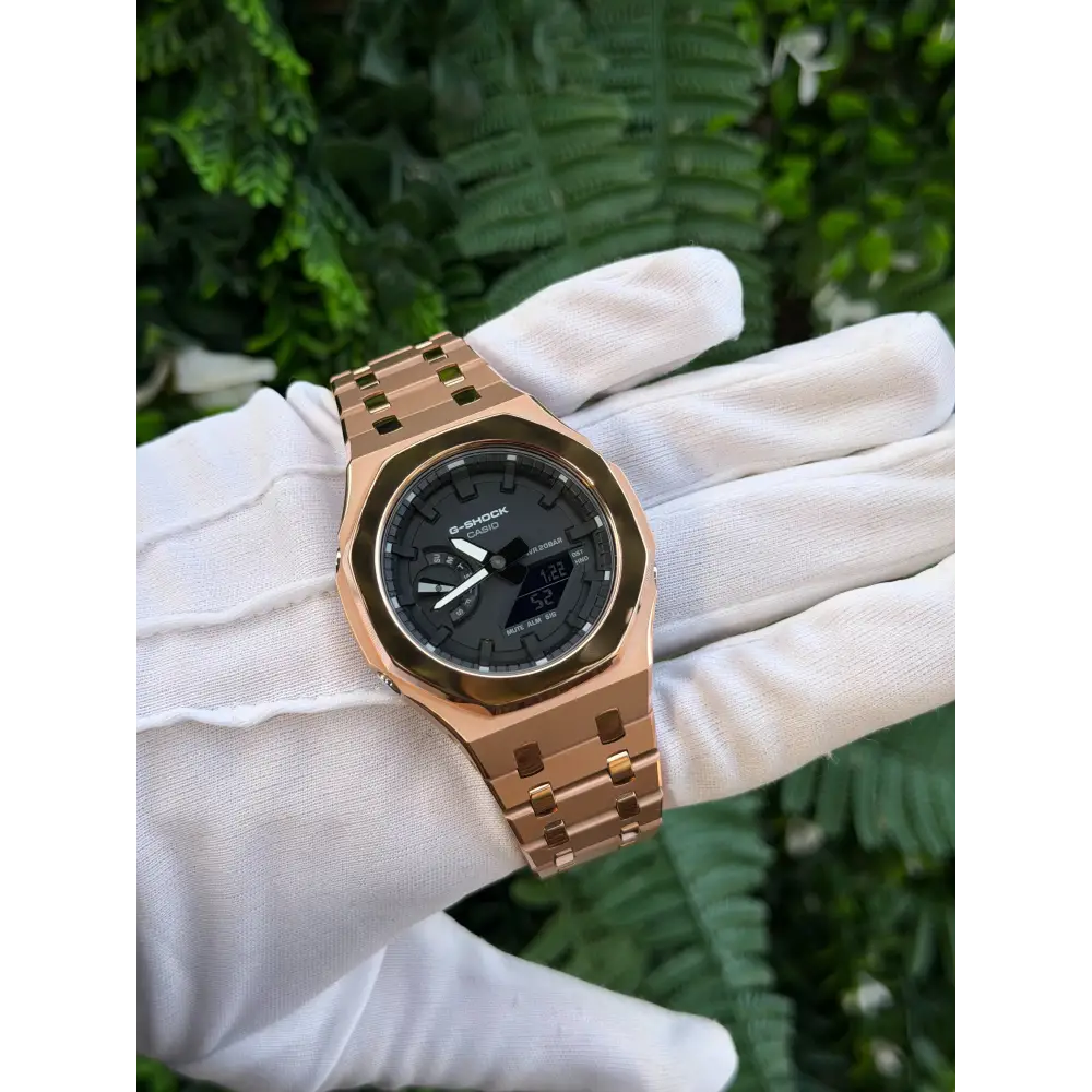 Montre CasiOak Custom Rose Gold Mirror Polish – mod G-Shock GA-2100, vue 5