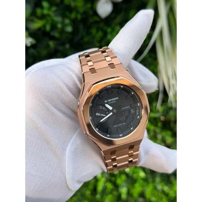 Montre CasiOak Custom Rose Gold Mirror Polish – mod G-Shock GA-2100, vue 3