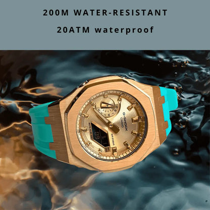 Montre CasiOak Custom Rose Gold Turquoise – mod G-Shock GA-2100, vue 3