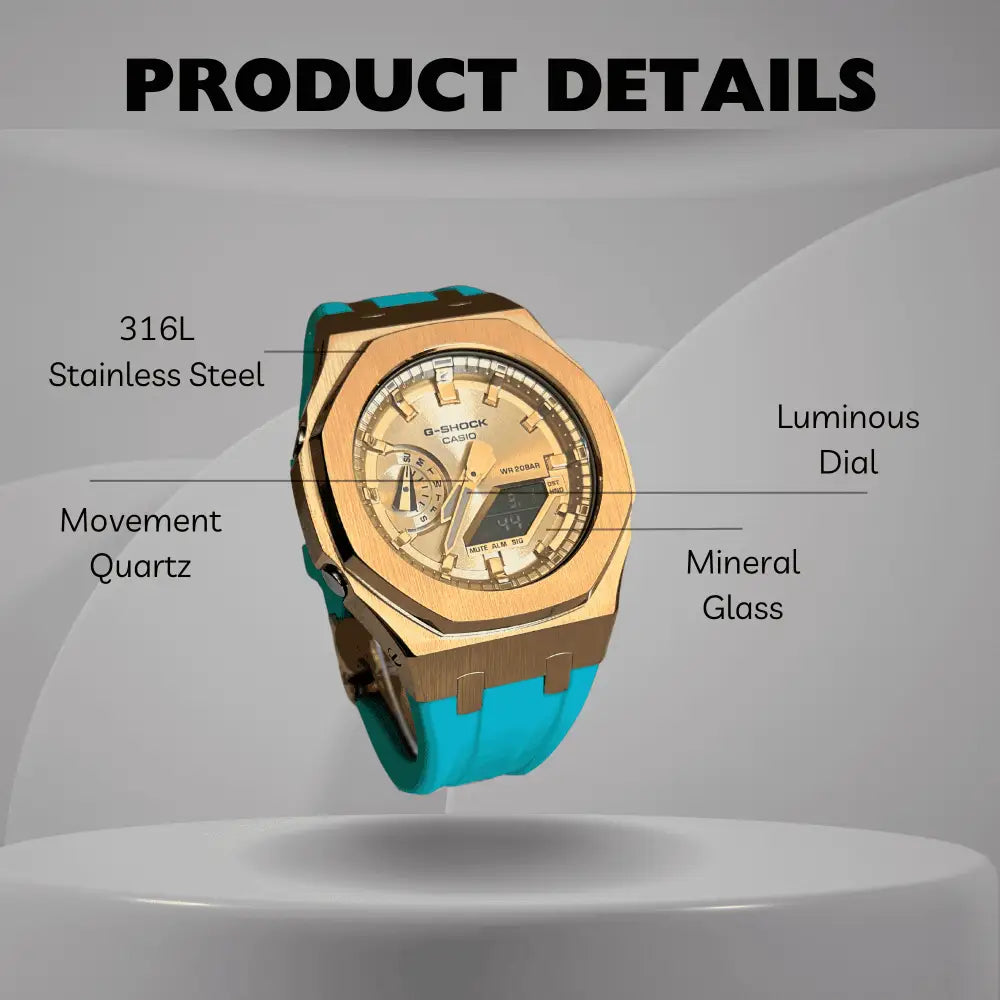 Montre CasiOak Custom Rose Gold Turquoise – mod G-Shock GA-2100, vue 2