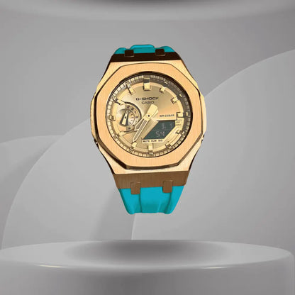 Montre CasiOak Custom Rose Gold Turquoise – mod G-Shock GA-2100, vue 1