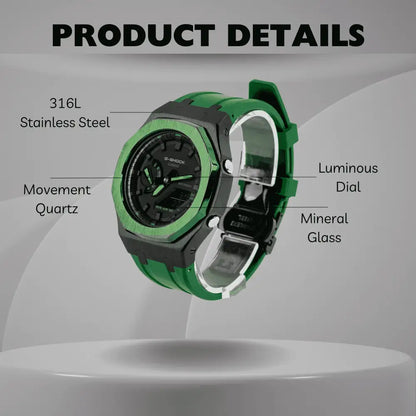 Montre CasiOak Custom Royal Green – mod G-Shock GA-2100, vue 2