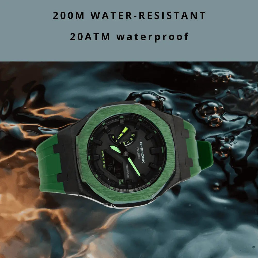 Montre CasiOak Custom Royal Green – mod G-Shock GA-2100, vue 3
