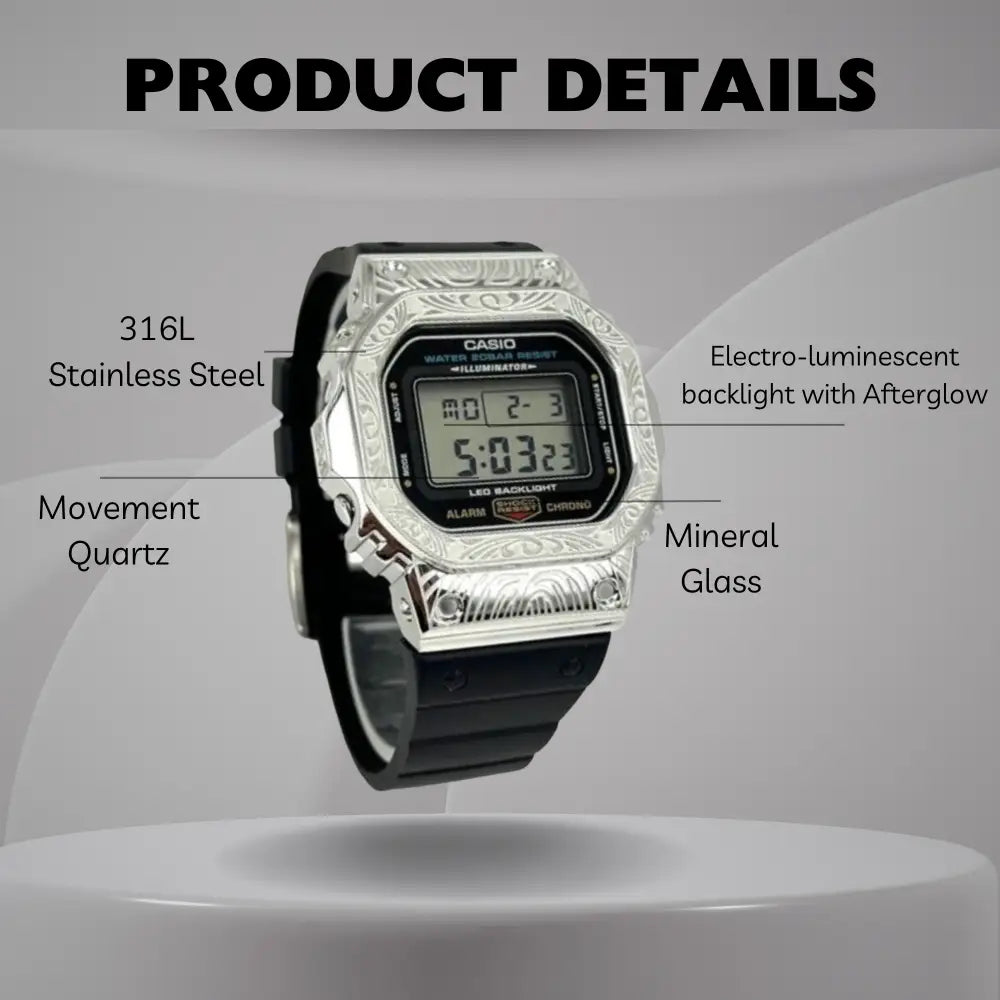 Montre CasiOak Custom Silver Black Pattern - – mod G-Shock DW-5600, vue 2